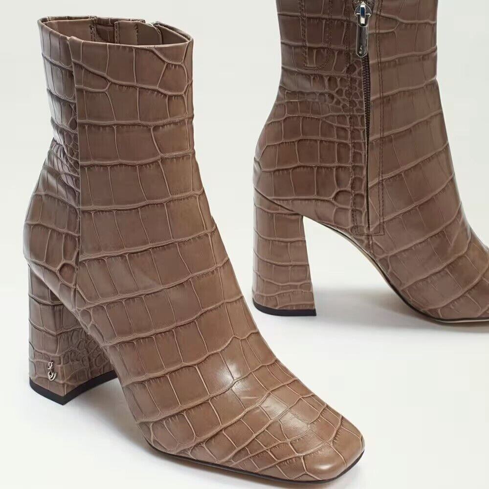 NEW Sam Edelman Codie‎ Croc Square Toe Block Heel Ankle Boots Booties Womens 10